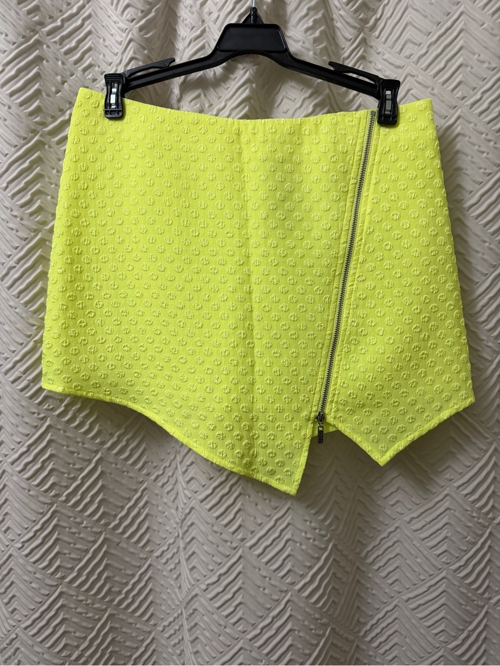 Neon Yellow Textured Asymmetrical Mini Skort with Zip